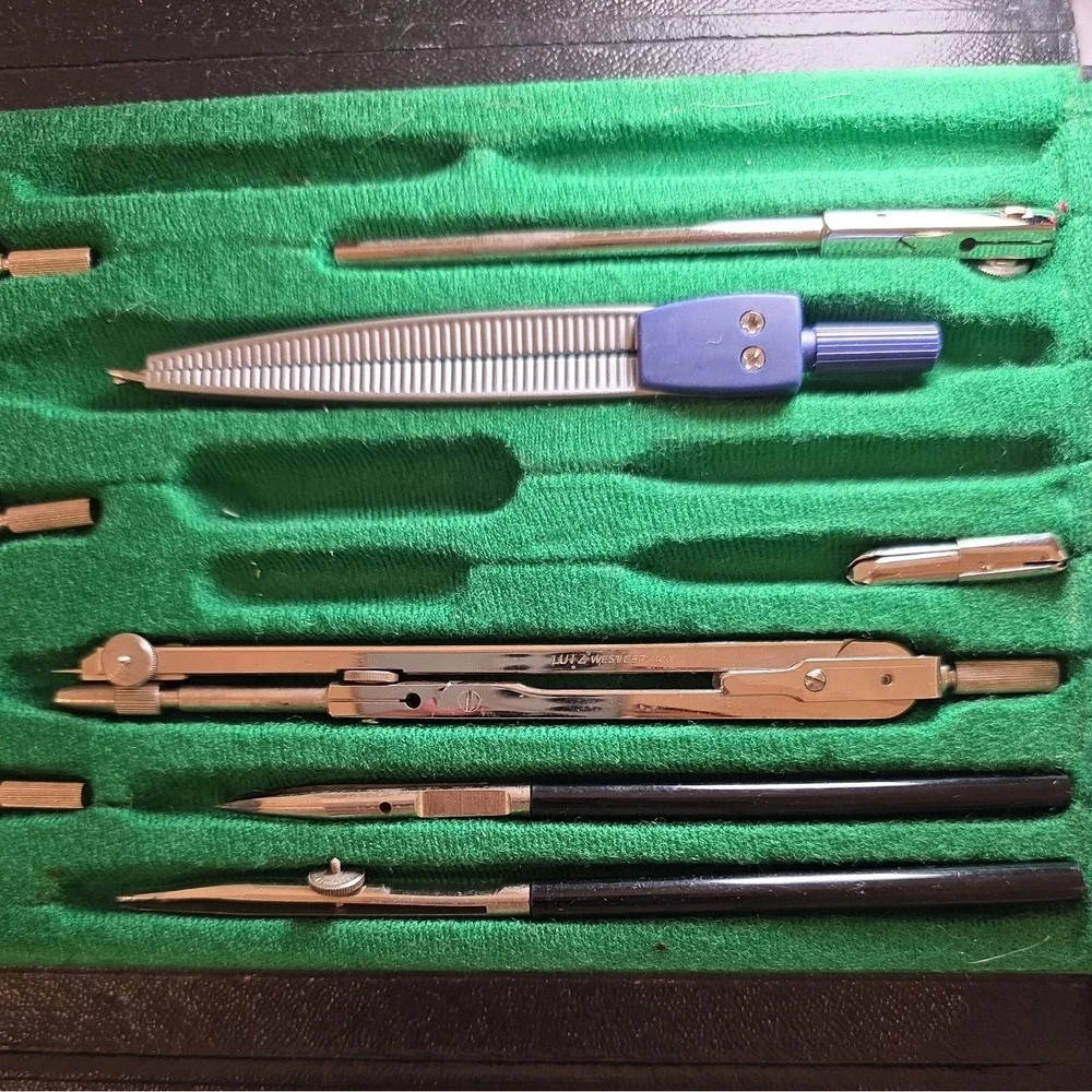 Vintage Tower Precision Germany Drafting Protractor Set with Case